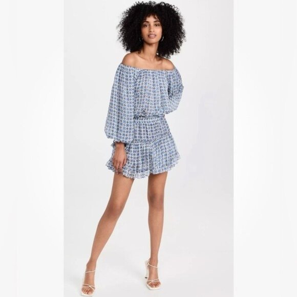 NWT MISA Los Angeles Zonia Off Shoulder‎ Chiffon Mini Dress Ruffle Pleated SMALL - Picture 4 of 15